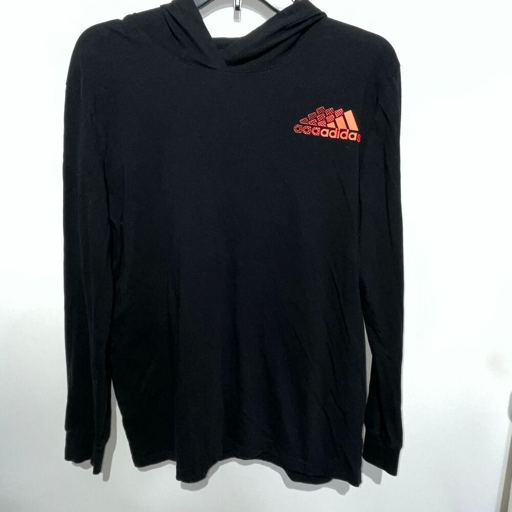 Adidas Men's Black Multicolor Badge Cassette‎ Tape Long Sleeve Hooded Tee Large